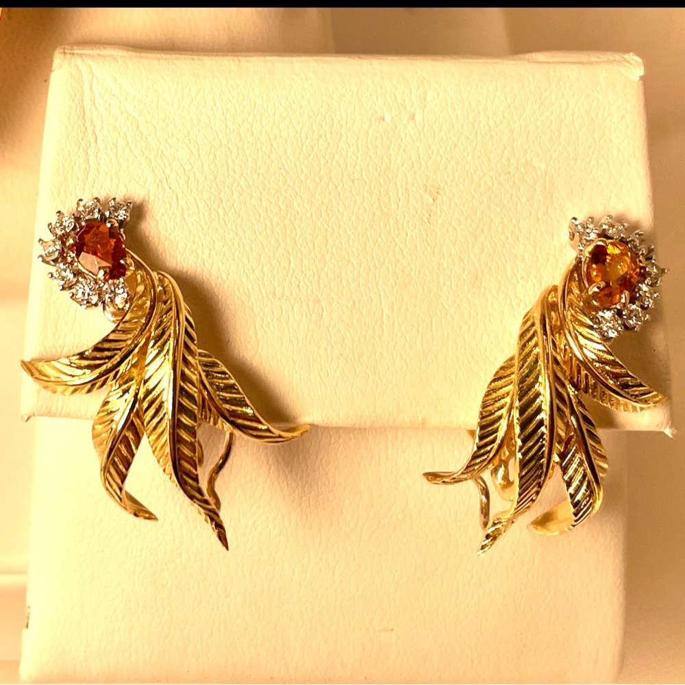 1 of a kind Handmade Made 14KT YG, Citrine & diamond Vintage 1940/50’s earclips